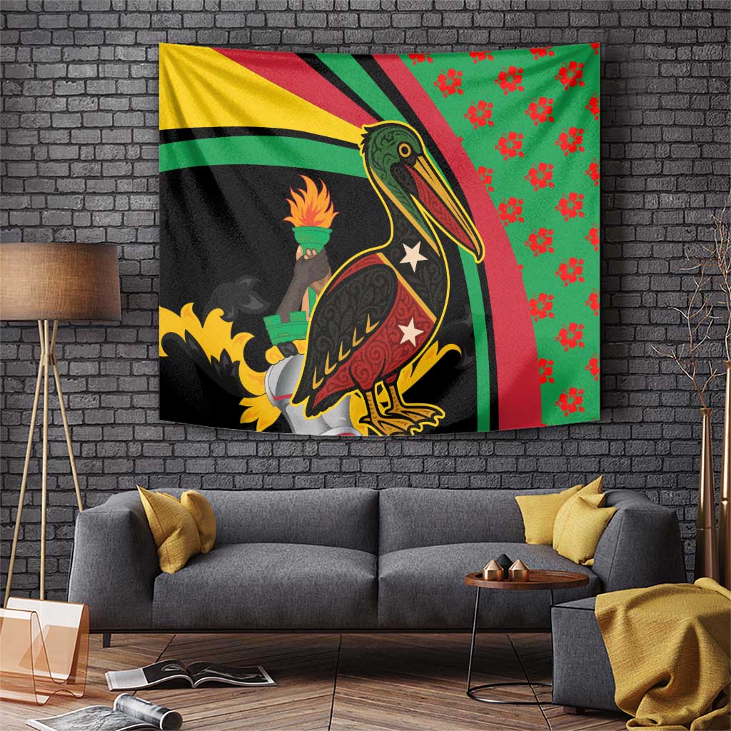 Saint Kitts and Nevis Tapestry with Flag Colors and Tropical Island Design - Wonder Print Shop