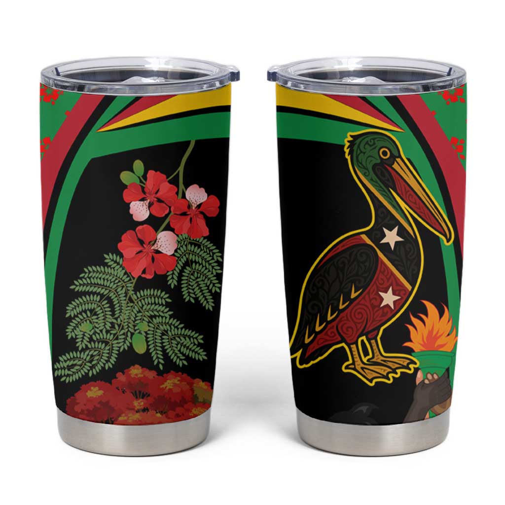 Saint Kitts and Nevis Tumbler Cup with Flag Colors and Tropical Island Design - Wonder Print Shop