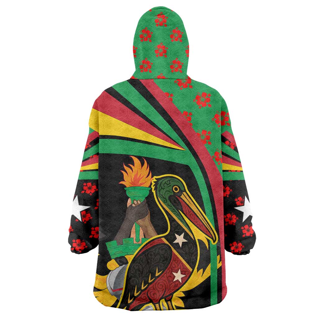 Saint Kitts and Nevis Wearable Blanket Hoodie with Flag Colors and Tropical Island Design - Wonder Print Shop