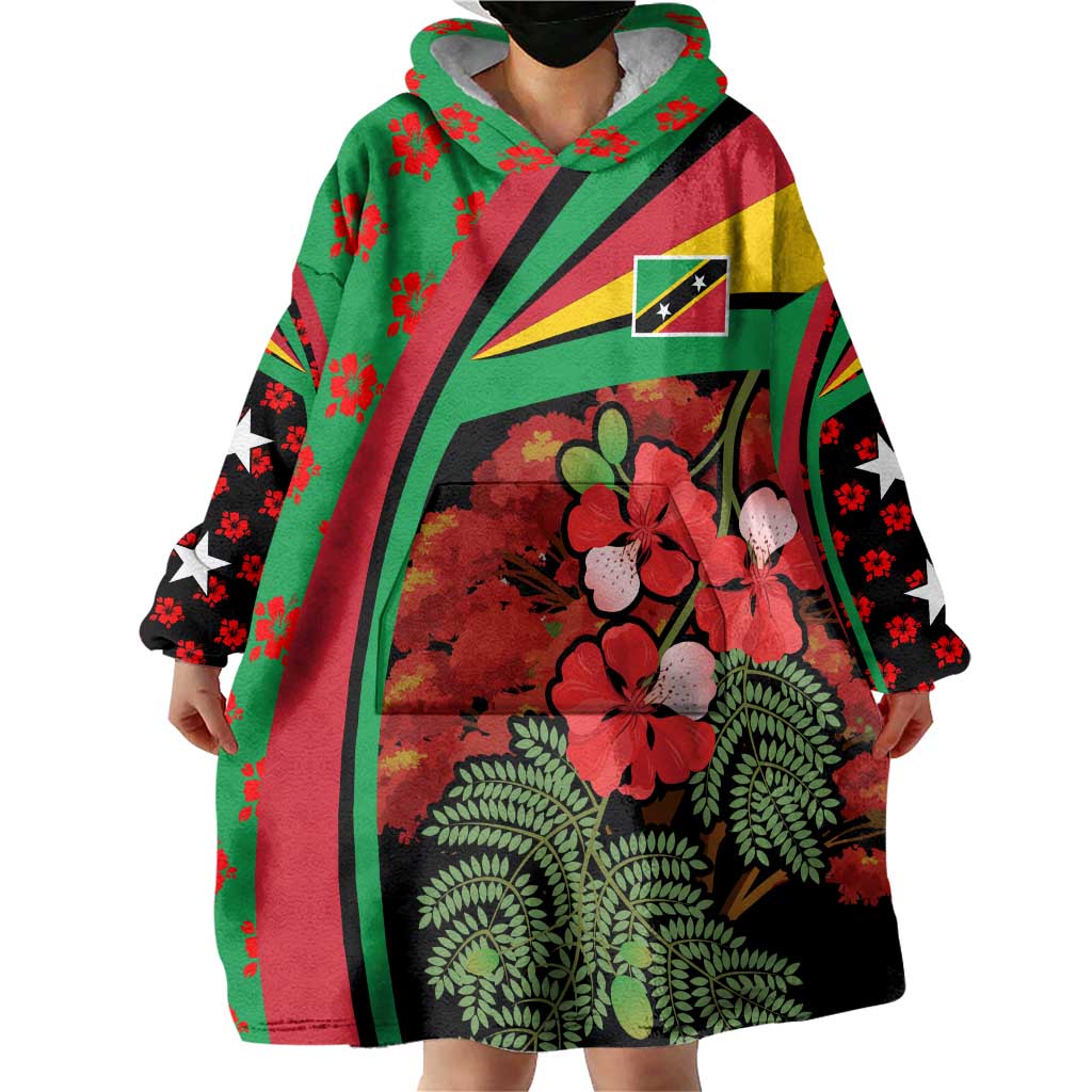 Saint Kitts and Nevis Wearable Blanket Hoodie with Flag Colors and Tropical Island Design - Wonder Print Shop