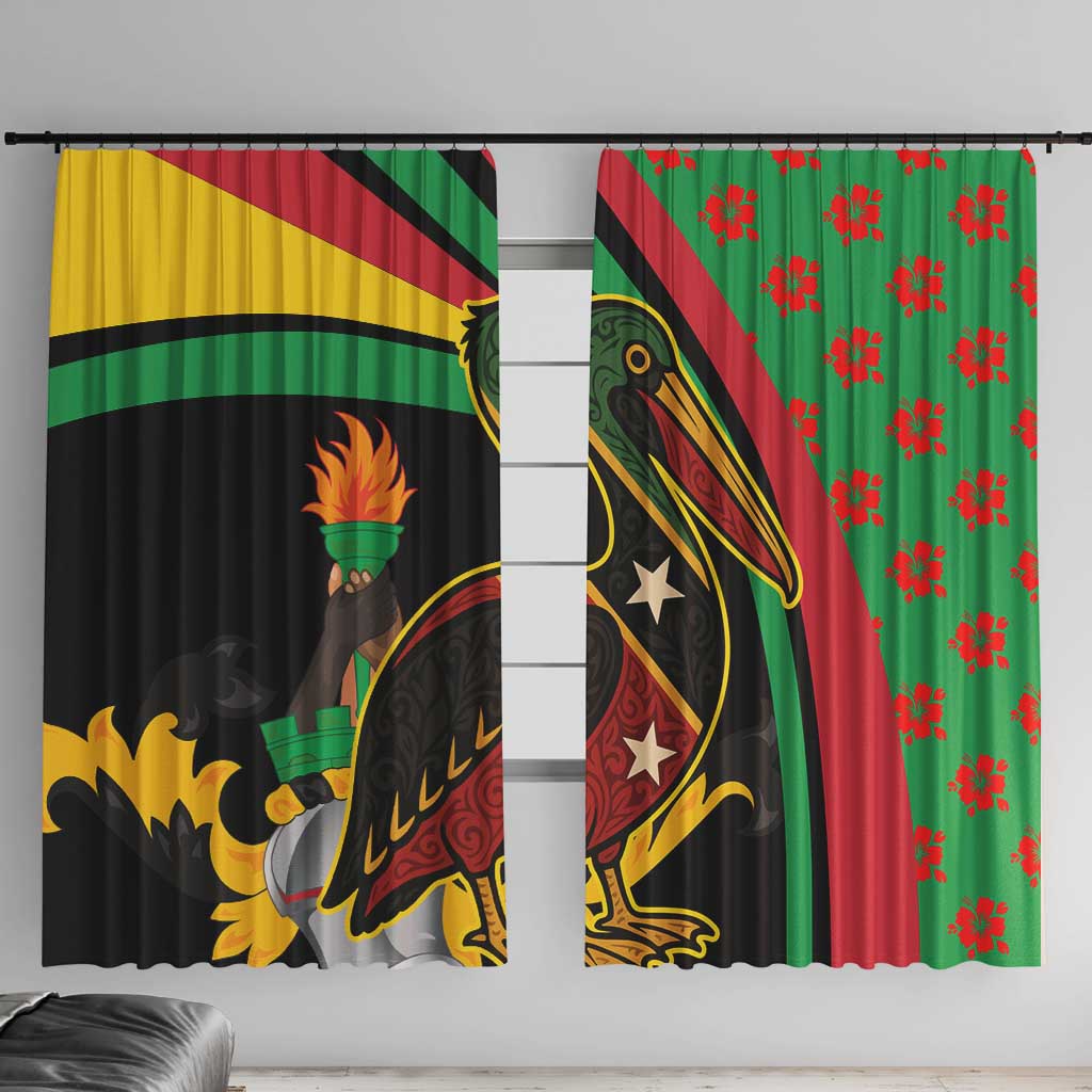 Saint Kitts and Nevis Window Curtain with Flag Colors and Tropical Island Design - Wonder Print Shop