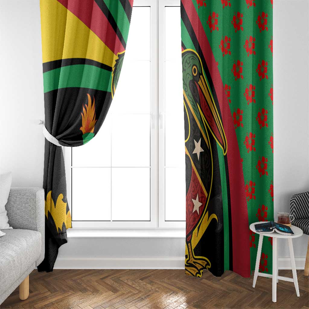 Saint Kitts and Nevis Window Curtain with Flag Colors and Tropical Island Design - Wonder Print Shop