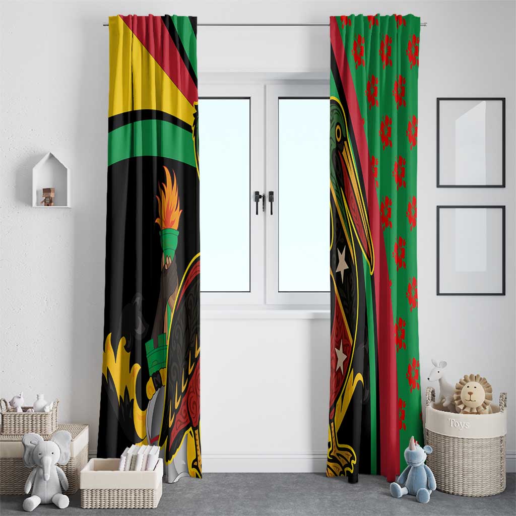 Saint Kitts and Nevis Window Curtain with Flag Colors and Tropical Island Design - Wonder Print Shop