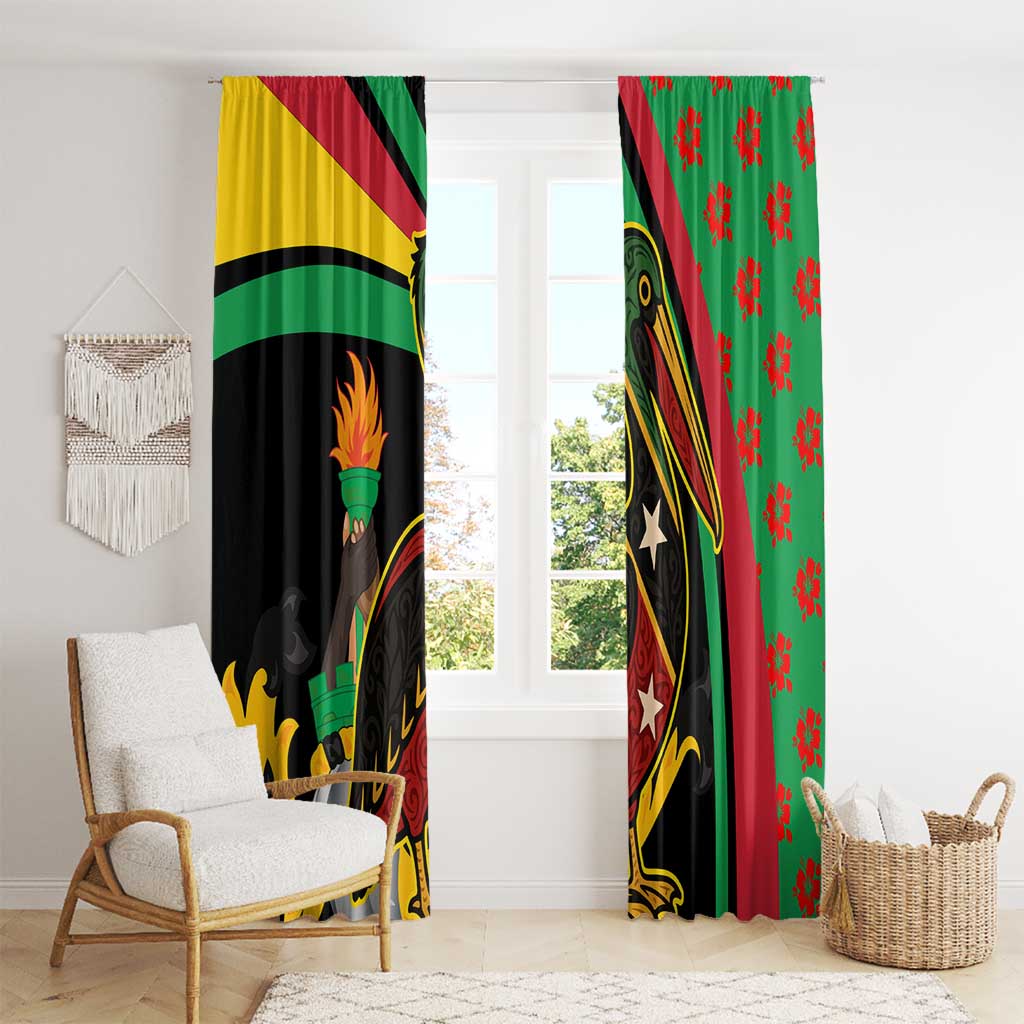 Saint Kitts and Nevis Window Curtain with Flag Colors and Tropical Island Design - Wonder Print Shop