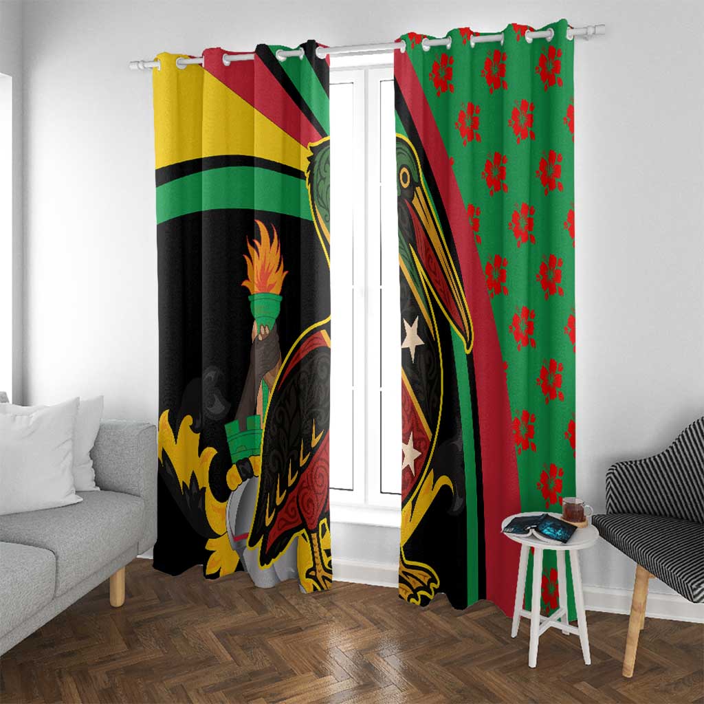 Saint Kitts and Nevis Window Curtain with Flag Colors and Tropical Island Design - Wonder Print Shop