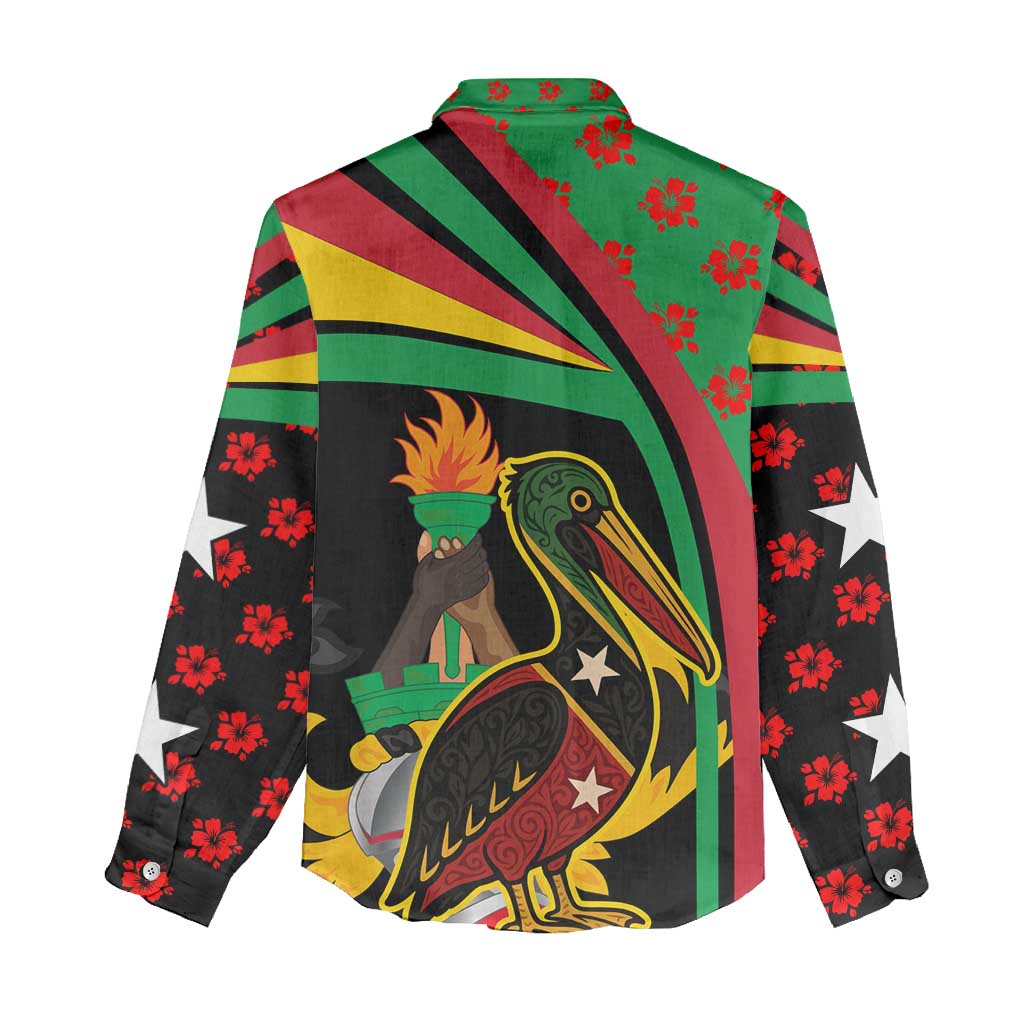 Saint Kitts and Nevis Women Casual Shirt with Flag Colors and Tropical Island Design - Wonder Print Shop
