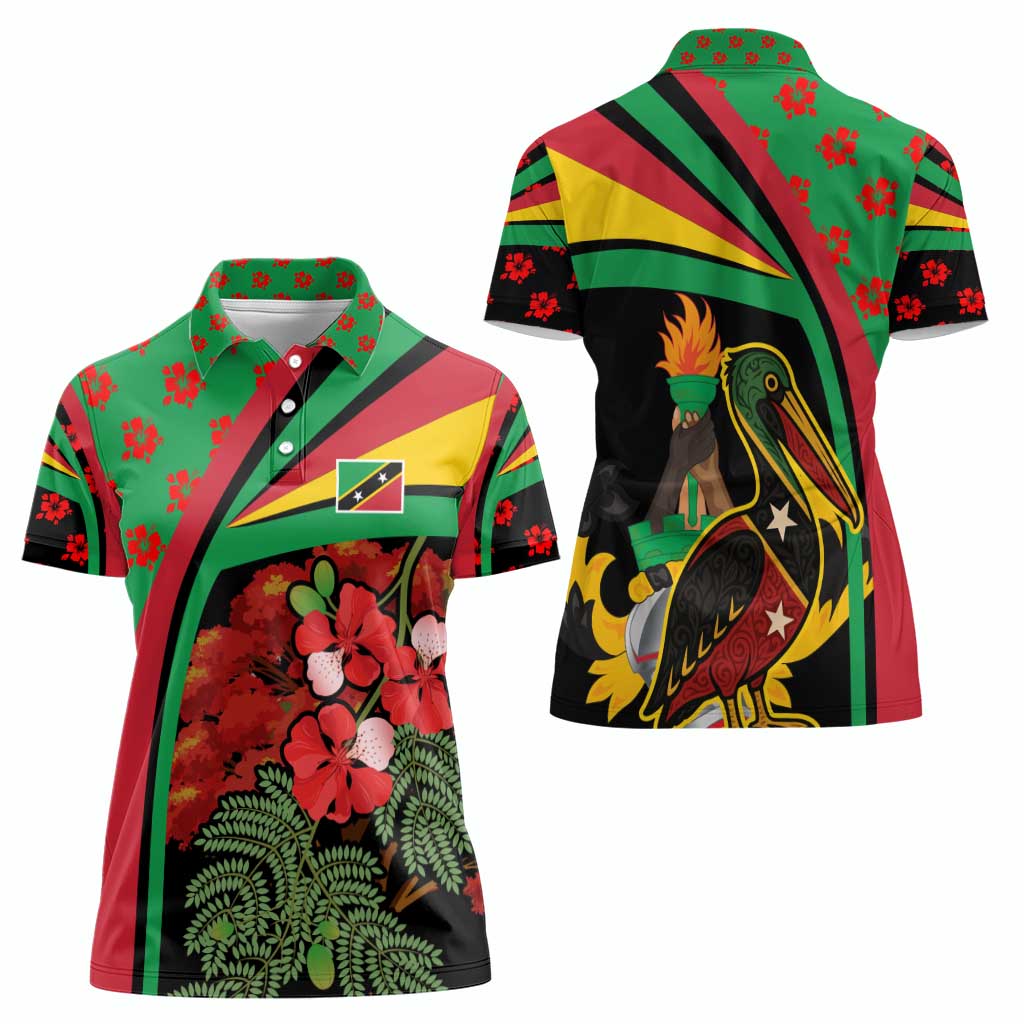 Saint Kitts and Nevis Women Polo Shirt with Flag Colors and Tropical Island Design - Wonder Print Shop
