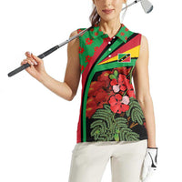 Saint Kitts and Nevis Women Sleeveless Polo Shirt with Flag Colors and Tropical Island Design - Wonder Print Shop