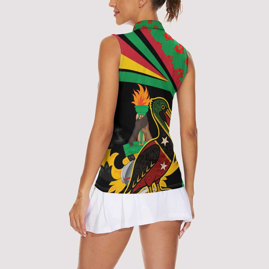 Saint Kitts and Nevis Women Sleeveless Polo Shirt with Flag Colors and Tropical Island Design - Wonder Print Shop