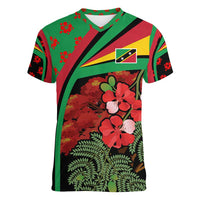 Saint Kitts and Nevis Women V-Neck T-Shirt with Flag Colors and Tropical Island Design - Wonder Print Shop