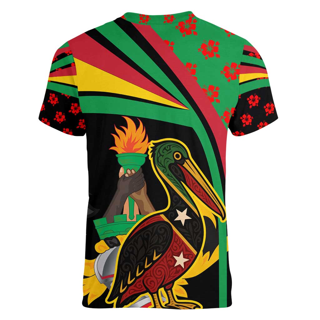 Saint Kitts and Nevis Women V-Neck T-Shirt with Flag Colors and Tropical Island Design - Wonder Print Shop