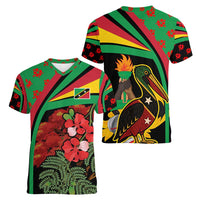 Saint Kitts and Nevis Women V-Neck T-Shirt with Flag Colors and Tropical Island Design - Wonder Print Shop