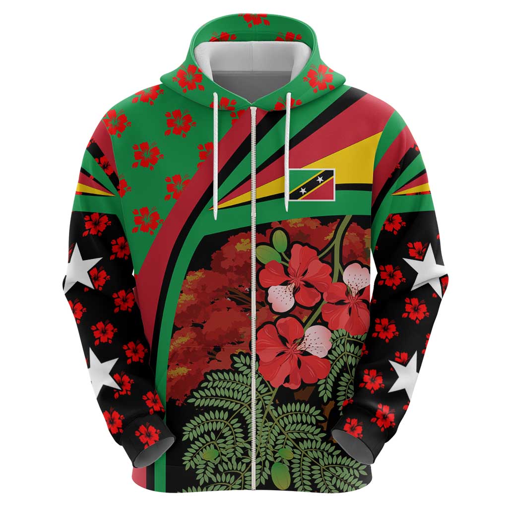 Saint Kitts and Nevis Zip Hoodie with Flag Colors and Tropical Island Design - Wonder Print Shop