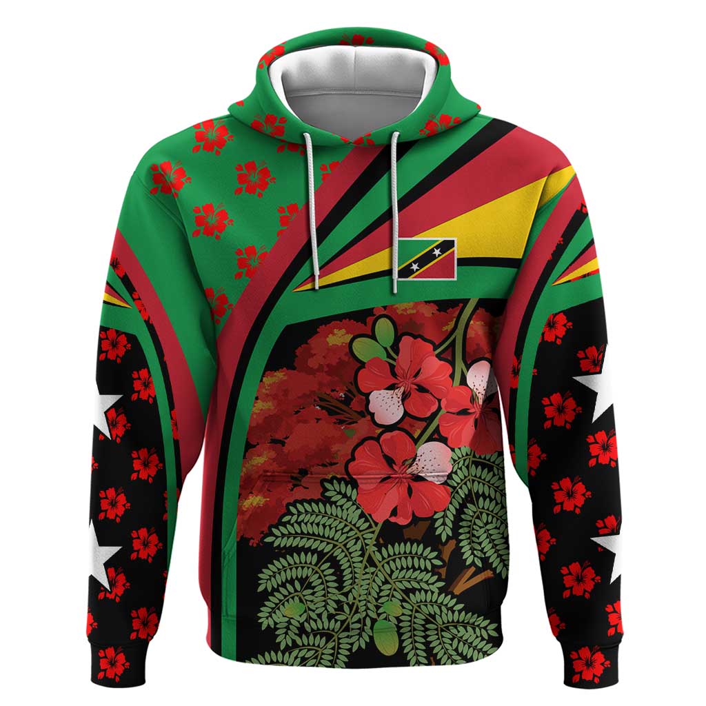 Saint Kitts and Nevis Zip Hoodie with Flag Colors and Tropical Island Design - Wonder Print Shop