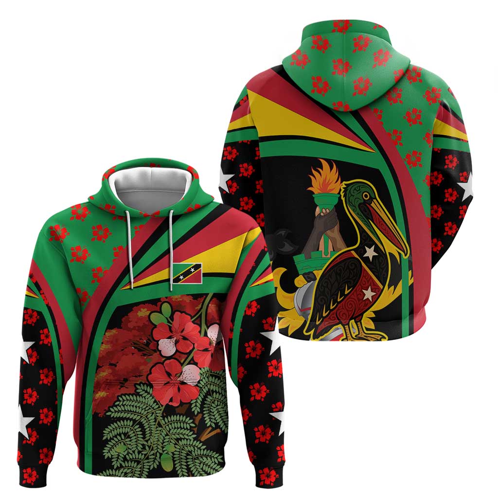Saint Kitts and Nevis Zip Hoodie with Flag Colors and Tropical Island Design - Wonder Print Shop