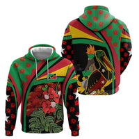 Saint Kitts and Nevis Zip Hoodie with Flag Colors and Tropical Island Design - Wonder Print Shop