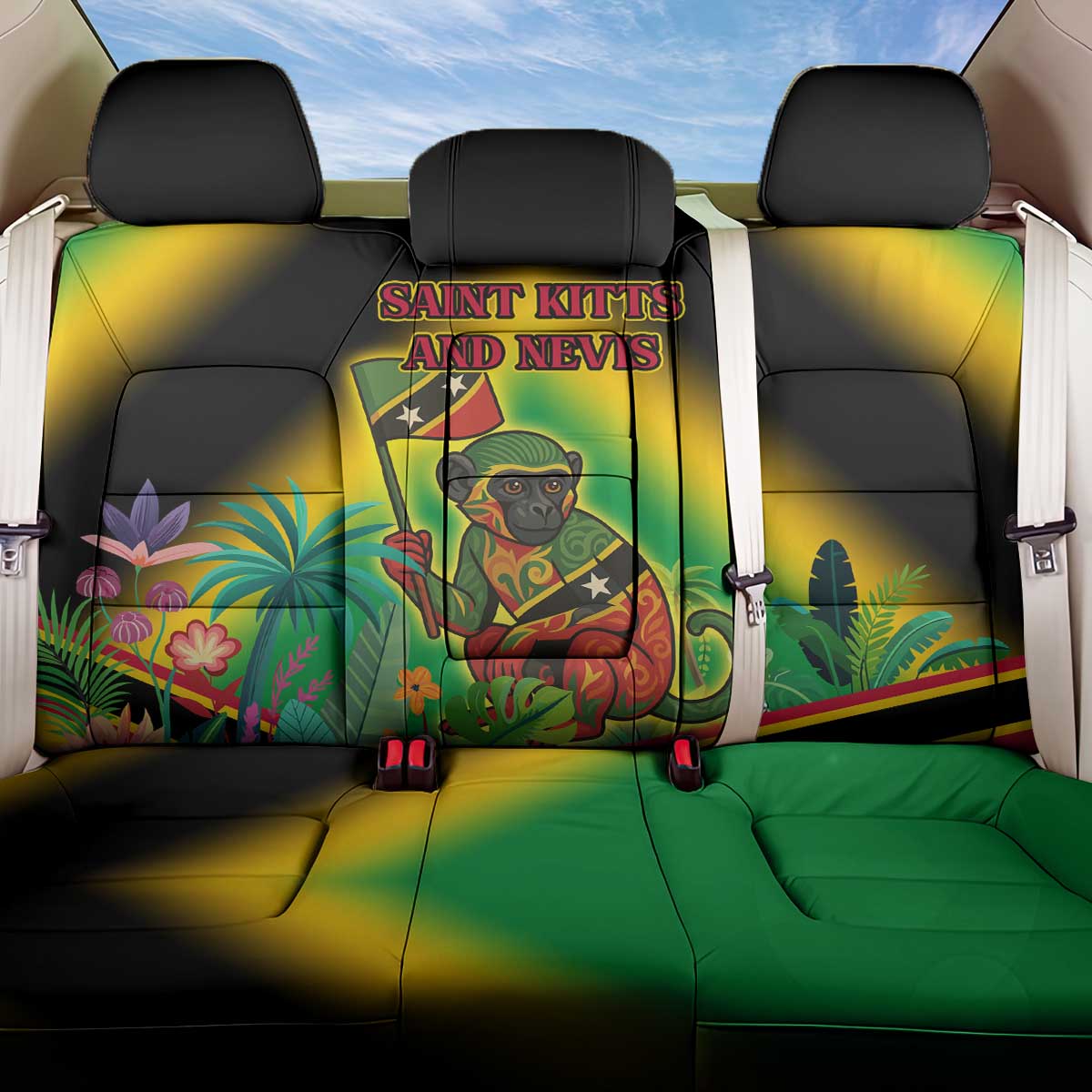 Saint Kitts and Nevis Back Car Seat Cover with Coat of Arms and Flag Pattern Design - Wonder Print Shop