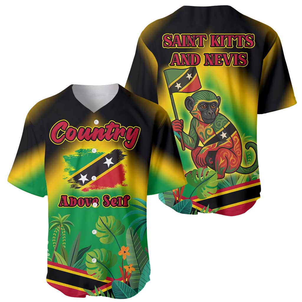 Saint Kitts and Nevis Baseball Jersey with Coat of Arms and Flag Pattern Design - Wonder Print Shop