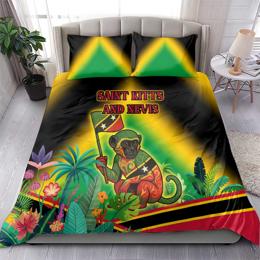 Saint Kitts and Nevis Bedding Set with Coat of Arms and Flag Pattern Design - Wonder Print Shop