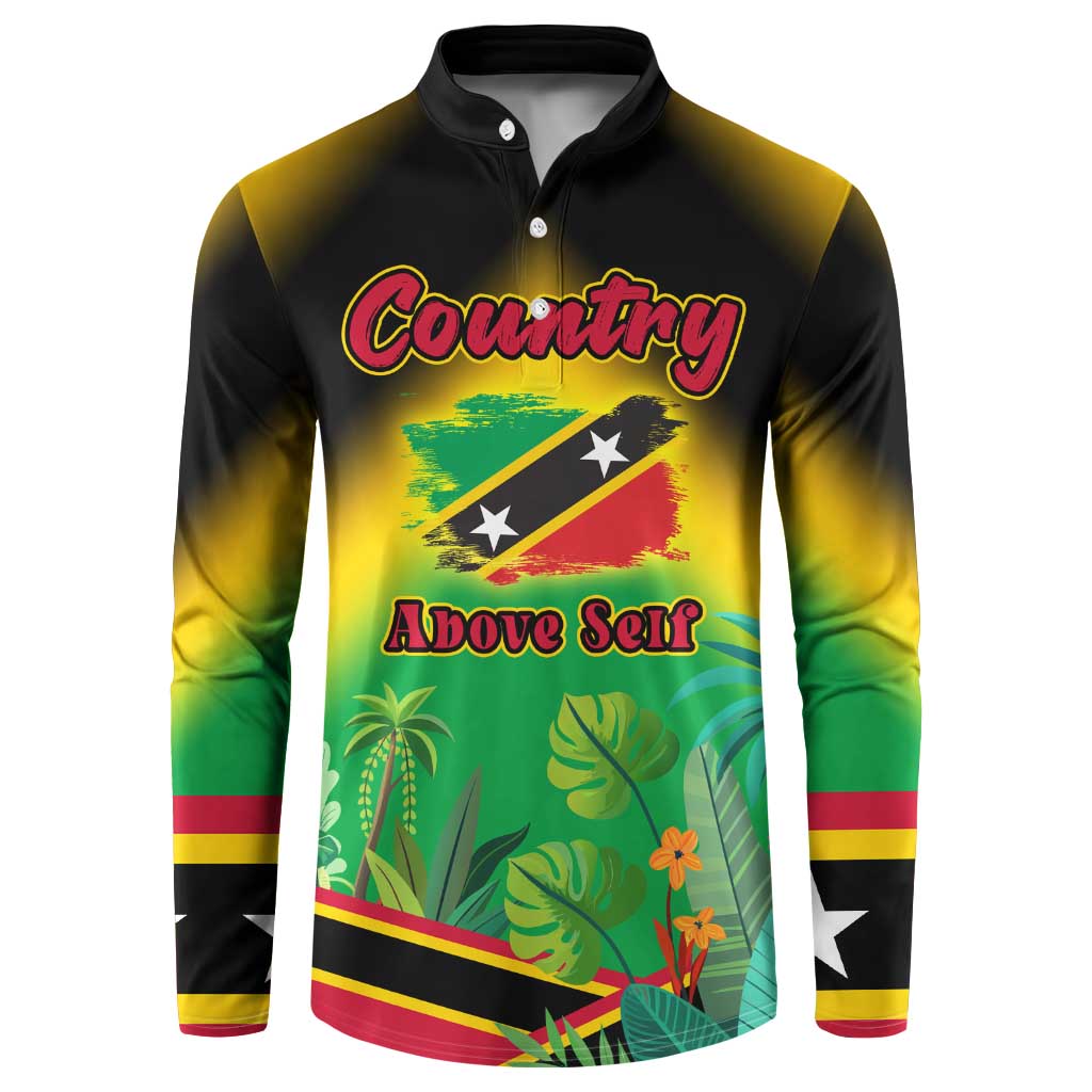 Saint Kitts and Nevis Button Sweatshirt with Coat of Arms and Flag Pattern Design - Wonder Print Shop