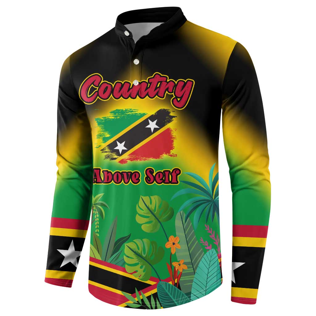 Saint Kitts and Nevis Button Sweatshirt with Coat of Arms and Flag Pattern Design - Wonder Print Shop
