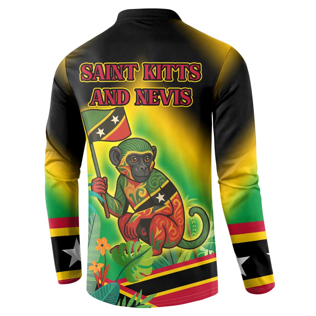 Saint Kitts and Nevis Button Sweatshirt with Coat of Arms and Flag Pattern Design - Wonder Print Shop