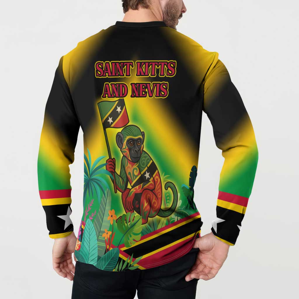 Saint Kitts and Nevis Button Sweatshirt with Coat of Arms and Flag Pattern Design - Wonder Print Shop