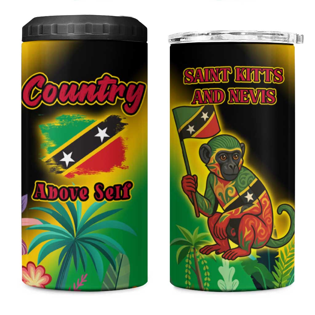 Saint Kitts and Nevis 4 in 1 Can Cooler Tumbler with Coat of Arms and Flag Pattern Design - Wonder Print Shop