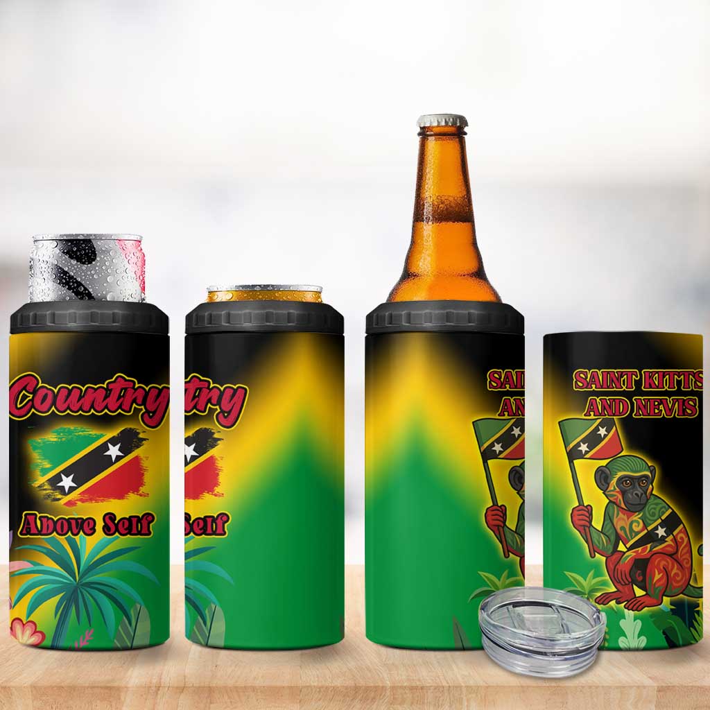 Saint Kitts and Nevis 4 in 1 Can Cooler Tumbler with Coat of Arms and Flag Pattern Design - Wonder Print Shop