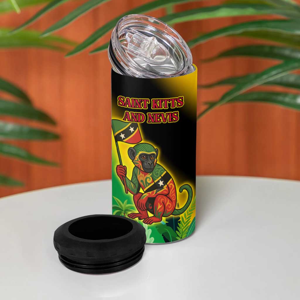 Saint Kitts and Nevis 4 in 1 Can Cooler Tumbler with Coat of Arms and Flag Pattern Design - Wonder Print Shop