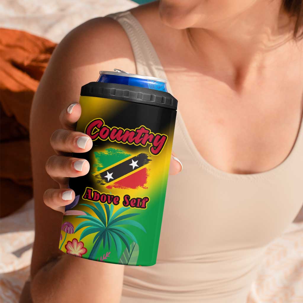Saint Kitts and Nevis 4 in 1 Can Cooler Tumbler with Coat of Arms and Flag Pattern Design - Wonder Print Shop