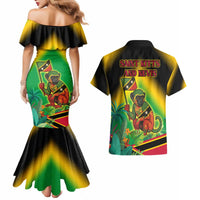 Saint Kitts and Nevis Couples Matching Mermaid Dress and Hawaiian Shirt with Coat of Arms and Flag Pattern Design - Wonder Print Shop