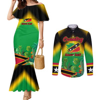 Saint Kitts and Nevis Couples Matching Mermaid Dress and Long Sleeve Button Shirt with Coat of Arms and Flag Pattern Design - Wonder Print Shop