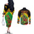 Saint Kitts and Nevis Couples Matching Off The Shoulder Long Sleeve Dress and Long Sleeve Button Shirt with Coat of Arms and Flag Pattern Design - Wonder Print Shop