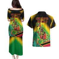 Saint Kitts and Nevis Couples Matching Puletasi and Hawaiian Shirt with Coat of Arms and Flag Pattern Design - Wonder Print Shop