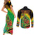 Saint Kitts and Nevis Couples Matching Short Sleeve Bodycon Dress and Long Sleeve Button Shirt with Coat of Arms and Flag Pattern Design - Wonder Print Shop
