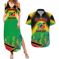 Saint Kitts and Nevis Couples Matching Summer Maxi Dress and Hawaiian Shirt with Coat of Arms and Flag Pattern Design - Wonder Print Shop