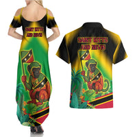 Saint Kitts and Nevis Couples Matching Summer Maxi Dress and Hawaiian Shirt with Coat of Arms and Flag Pattern Design - Wonder Print Shop