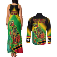 Saint Kitts and Nevis Couples Matching Tank Maxi Dress and Long Sleeve Button Shirt with Coat of Arms and Flag Pattern Design - Wonder Print Shop