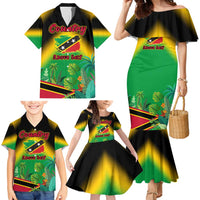 Saint Kitts and Nevis Family Matching Mermaid Dress and Hawaiian Shirt with Coat of Arms and Flag Pattern Design - Wonder Print Shop