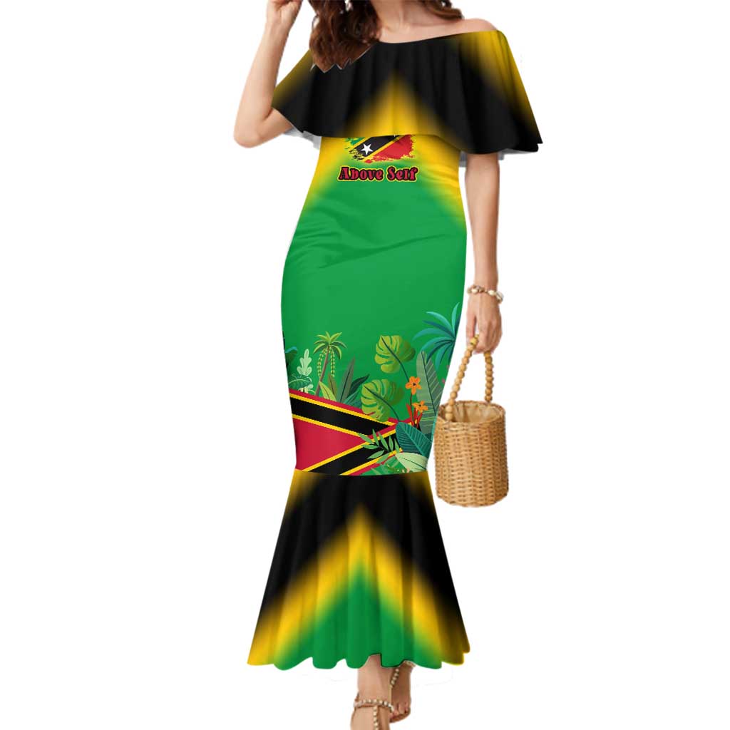 Saint Kitts and Nevis Family Matching Mermaid Dress and Hawaiian Shirt with Coat of Arms and Flag Pattern Design - Wonder Print Shop