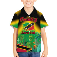 Saint Kitts and Nevis Family Matching Off The Shoulder Long Sleeve Dress and Hawaiian Shirt with Coat of Arms and Flag Pattern Design - Wonder Print Shop
