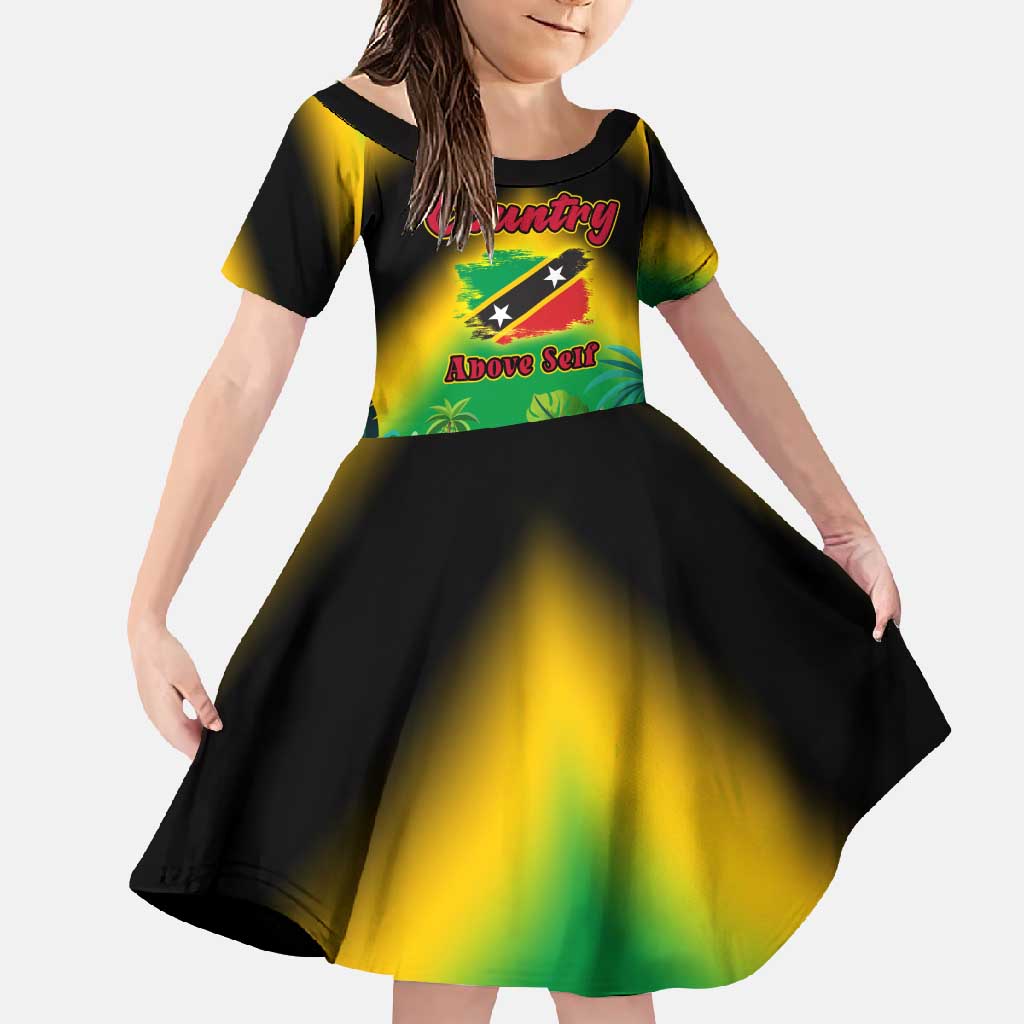 Saint Kitts and Nevis Family Matching Off Shoulder Maxi Dress and Hawaiian Shirt with Coat of Arms and Flag Pattern Design - Wonder Print Shop