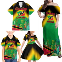 Saint Kitts and Nevis Family Matching Off Shoulder Maxi Dress and Hawaiian Shirt with Coat of Arms and Flag Pattern Design - Wonder Print Shop