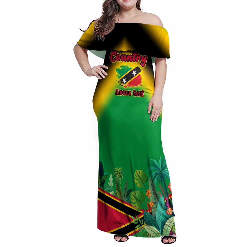 Saint Kitts and Nevis Family Matching Off Shoulder Maxi Dress and Hawaiian Shirt with Coat of Arms and Flag Pattern Design - Wonder Print Shop