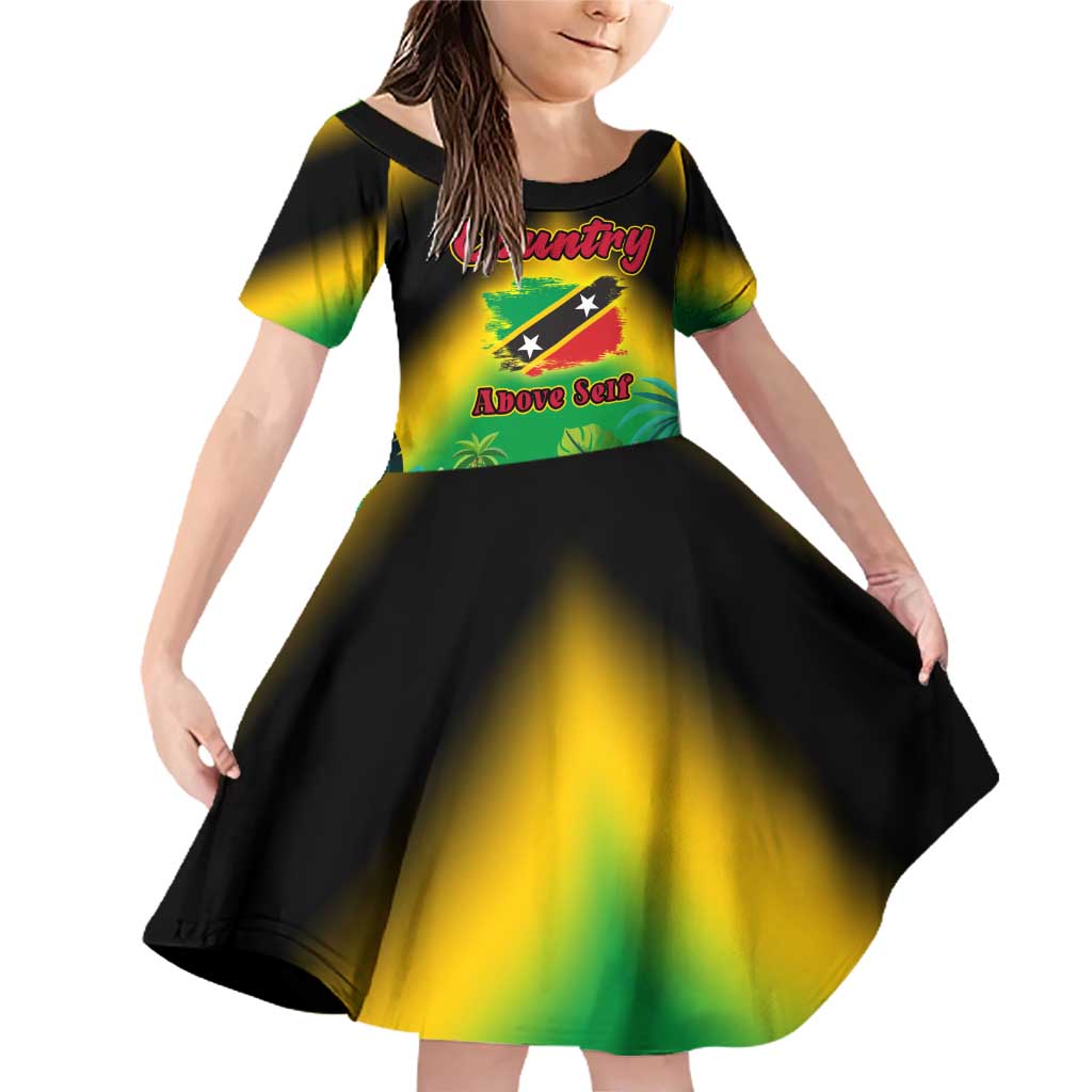 Saint Kitts and Nevis Family Matching Off Shoulder Short Dress and Hawaiian Shirt with Coat of Arms and Flag Pattern Design - Wonder Print Shop