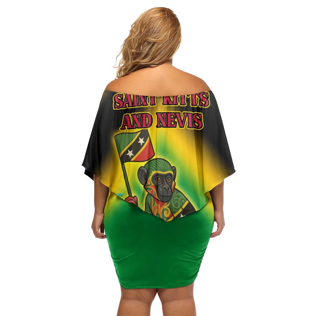 Saint Kitts and Nevis Family Matching Off Shoulder Short Dress and Hawaiian Shirt with Coat of Arms and Flag Pattern Design - Wonder Print Shop