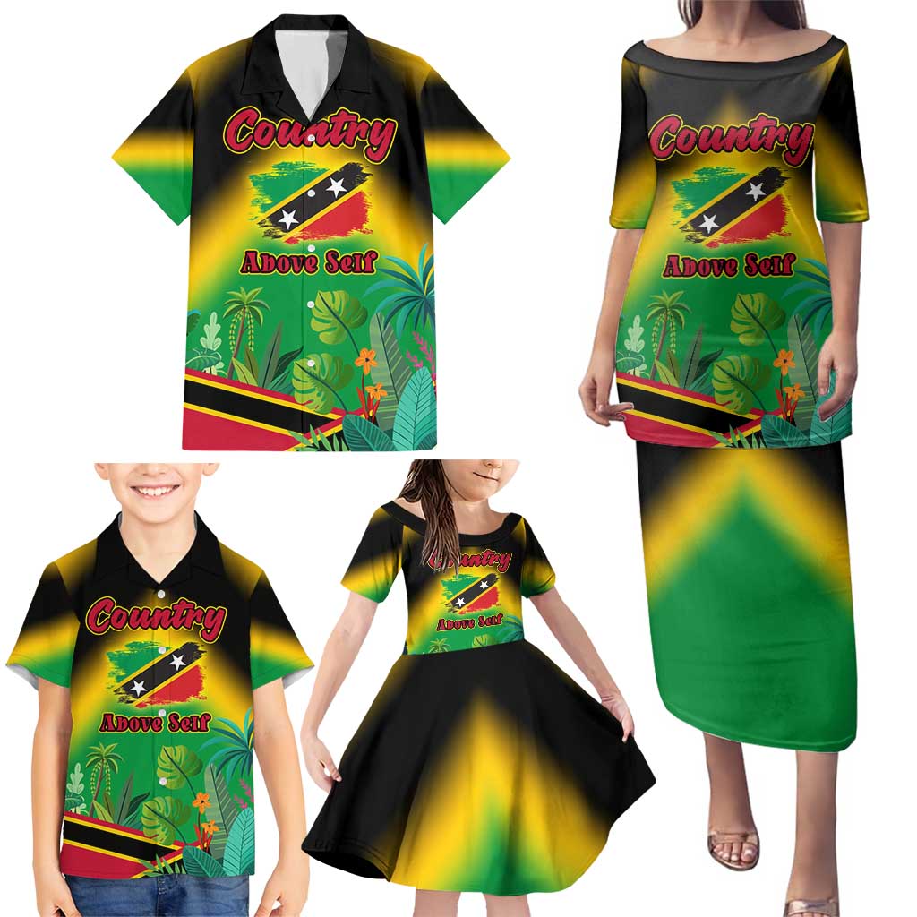 Saint Kitts and Nevis Family Matching Puletasi and Hawaiian Shirt with Coat of Arms and Flag Pattern Design - Wonder Print Shop