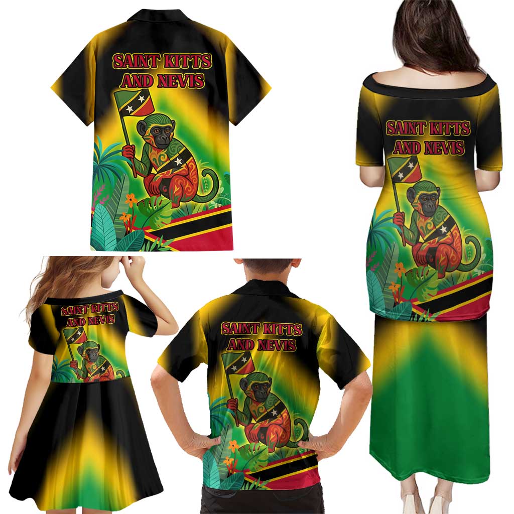 Saint Kitts and Nevis Family Matching Puletasi and Hawaiian Shirt with Coat of Arms and Flag Pattern Design - Wonder Print Shop