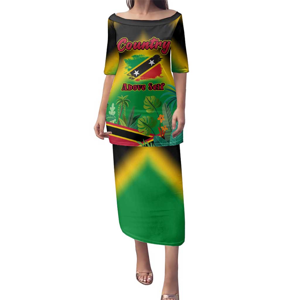 Saint Kitts and Nevis Family Matching Puletasi and Hawaiian Shirt with Coat of Arms and Flag Pattern Design - Wonder Print Shop